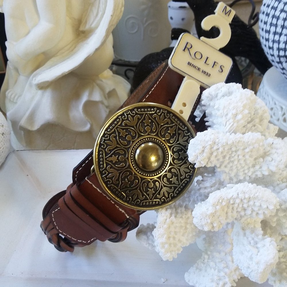 NEW! BROWN Leather OPEN Braided BELT W/BUCKLE